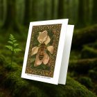 Honey Bee Pollinating Apple Blossom greeting card – William Morris style botanical illustration on blank A7 card with envelope