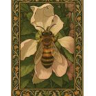 Honey Bee Pollinating Apple Blossom greeting card – William Morris style botanical illustration on blank A7 card with envelope