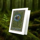 Honey Bee on Bachelor Button greeting card – William Morris style botanical illustration on blank A7 card with envelope