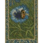 Honey Bee on Bachelor Button greeting card – William Morris style botanical illustration on blank A7 card with envelope