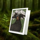 White Crested Black Polish Hen greeting card – William Morris style poultry illustration on blank A7 card with envelope