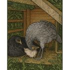 White Crested Blue Polish Hen and friend greeting card – William Morris style poultry art on blank A7 card with envelope