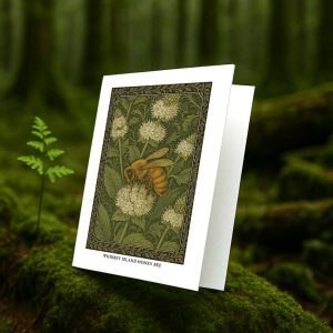Whidbey Island Honey Bee greeting card – William Morris style botanical illustration on blank A7 card with envelope