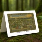 Downtown Coupeville Whidbey Island greeting card – William Morris style historic town illustration on blank A7 card with envelope