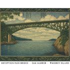 Deception Pass Bridge greeting card – William Morris style Whidbey Island landmark illustration, blank A7 card with envelope