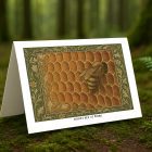 Honey Bee at Work greeting card – William Morris style honeycomb illustration on blank A7 card with envelope
