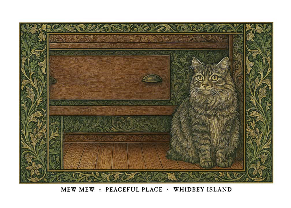 William Morris Style Cat Illustration
