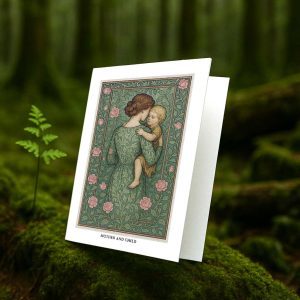 Mother and Child greeting card – William Morris inspired art design, blank A7 card with envelope