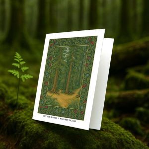 Putney Woods Whidbey Island greeting card – William Morris style forest illustration on blank A7 card with envelope