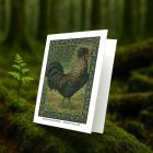Barnyard Rooster greeting card – William Morris style farm animal illustration on blank A7 card with envelope
