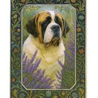 Saint Bernard in Lavender greeting card – William Morris style dog illustration on blank A7 card with envelope