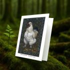 Silkie Rooster greeting card – William Morris style poultry illustration on blank A7 card with envelope