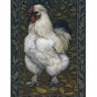 Silkie Rooster greeting card – William Morris style poultry illustration on blank A7 card with envelope