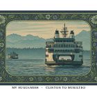 Whidbey Island Ferry Greeting Card – MV Suquamish Clinton to Mukilteo | William Morris Style A7 Card