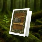 Whiting True Blue Pullet greeting card – William Morris style poultry illustration on blank A7 card with envelope