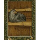 Whiting True Blue Pullet greeting card – William Morris style poultry illustration on blank A7 card with envelope