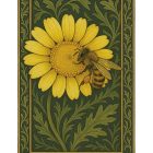 Greeting card with William Morris–inspired illustration of a daisy and honeybee