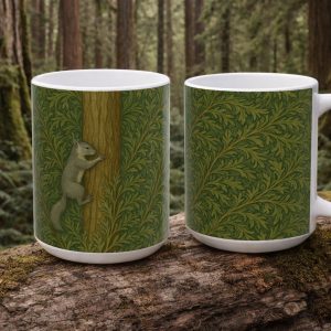 Woodland Squirrel Mug - William Morris-Inspired Forest Pattern (15 oz)