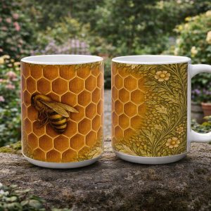 Golden Hive - Honeybee and Honeycomb Arts & Crafts Mug